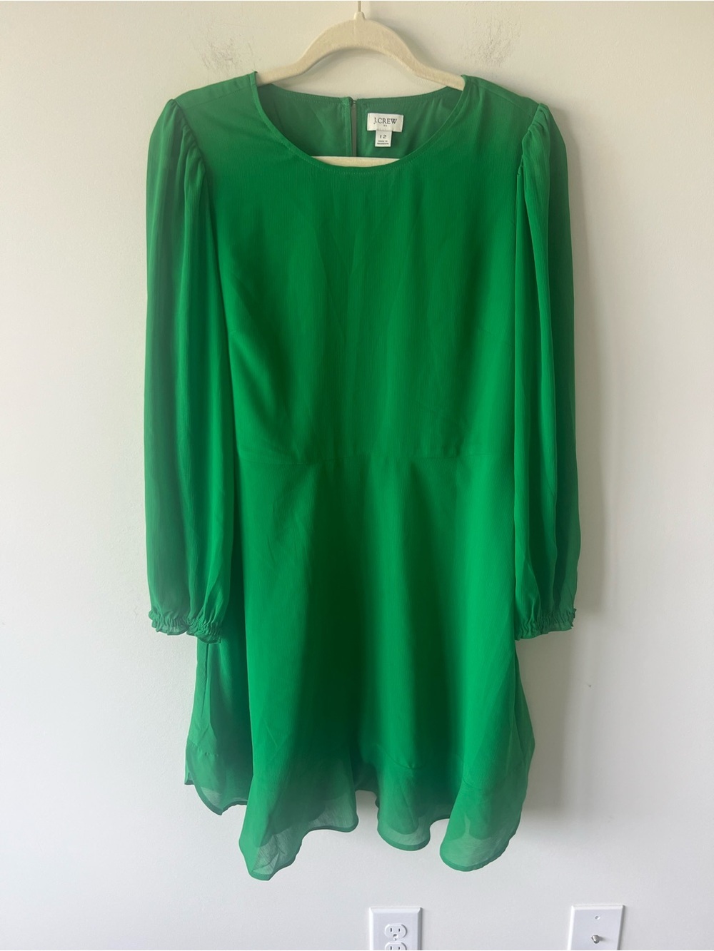 J. Crew Women’s Green Long-Sleeve Chiffon Dress